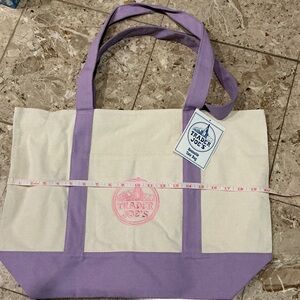 Large Trader Joe Limited Edition Spring Lavender Purple canvas tote bag 20x14in.